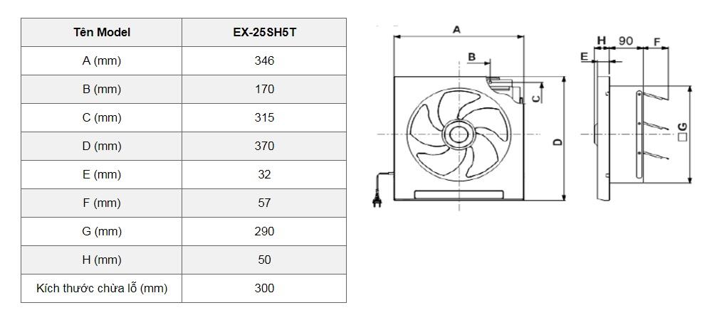 Quạt ốp tường Mitsubishi EX-25SH5T (cánh 25cm)