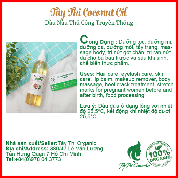 [HCM]Dầu Dừa Nấu Thủ Công Tây Thi Chai 100ml