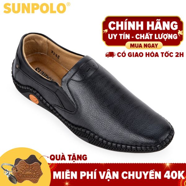 Giày lười nam da bò SUNPOLO SUS512 (Xanh đen)