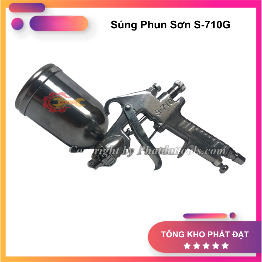 Súng Phun Sơn S-710G Cao Cấp Đầu Béc 1.5  Bình Chứa 400cc Dùng Phun Cửa sắt, Hàng Rào, Pu