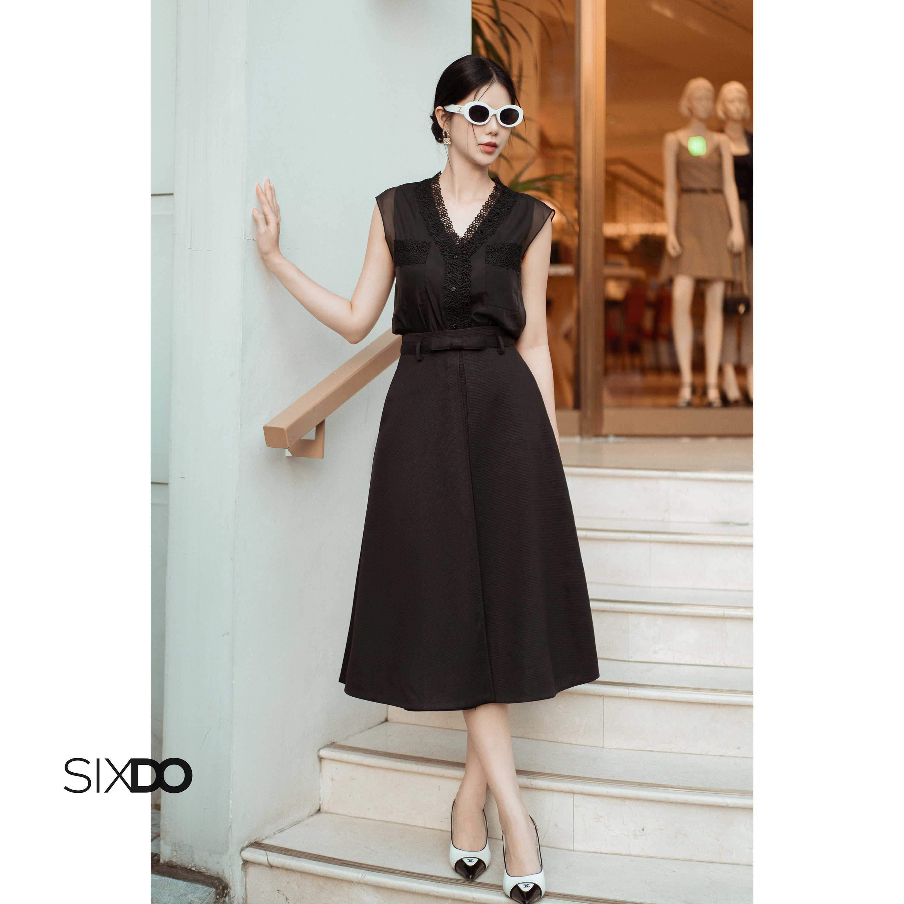 Áo kiểu nữ tơ organza sát nách SIXDO (Black Cap Sleeves Top)