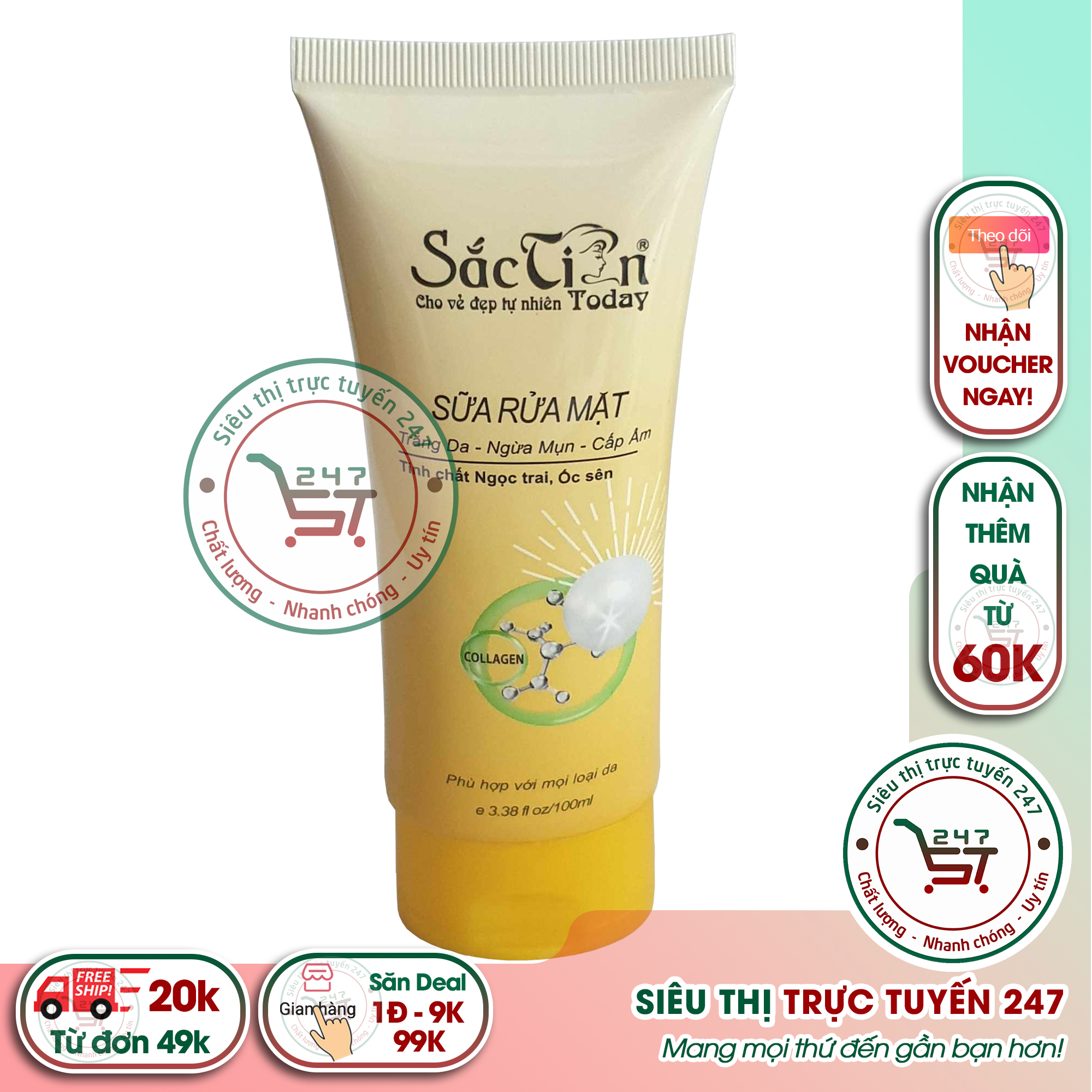Sữa rửa mặt làm trắng da sạch mụn Sắc Tiên Today 100 ml (vàng)