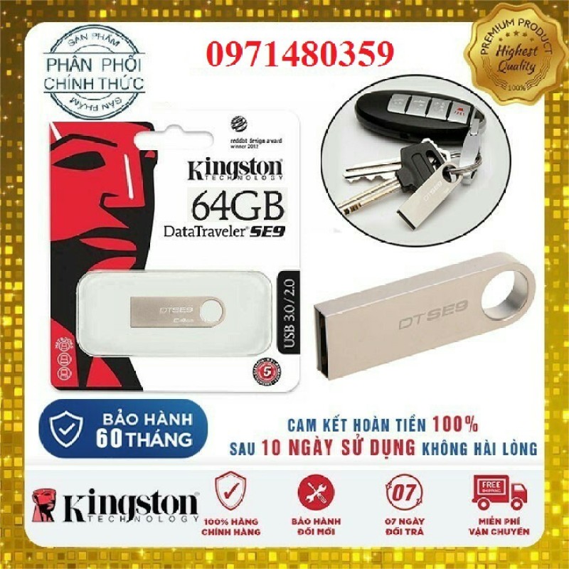 Bảng giá [] USB Kingston 64Gb SE9 - Vỏ Kim Loại - USB 2.0 chống nước Bảo hành 5 Năm Phong Vũ