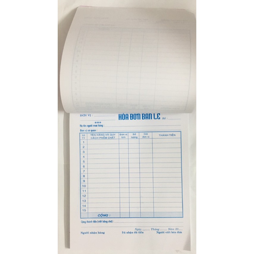 [Hóa đơn bán lẻ] Hóa đơn 1 liên 16x20cm (100 tờ) - 15 dòng