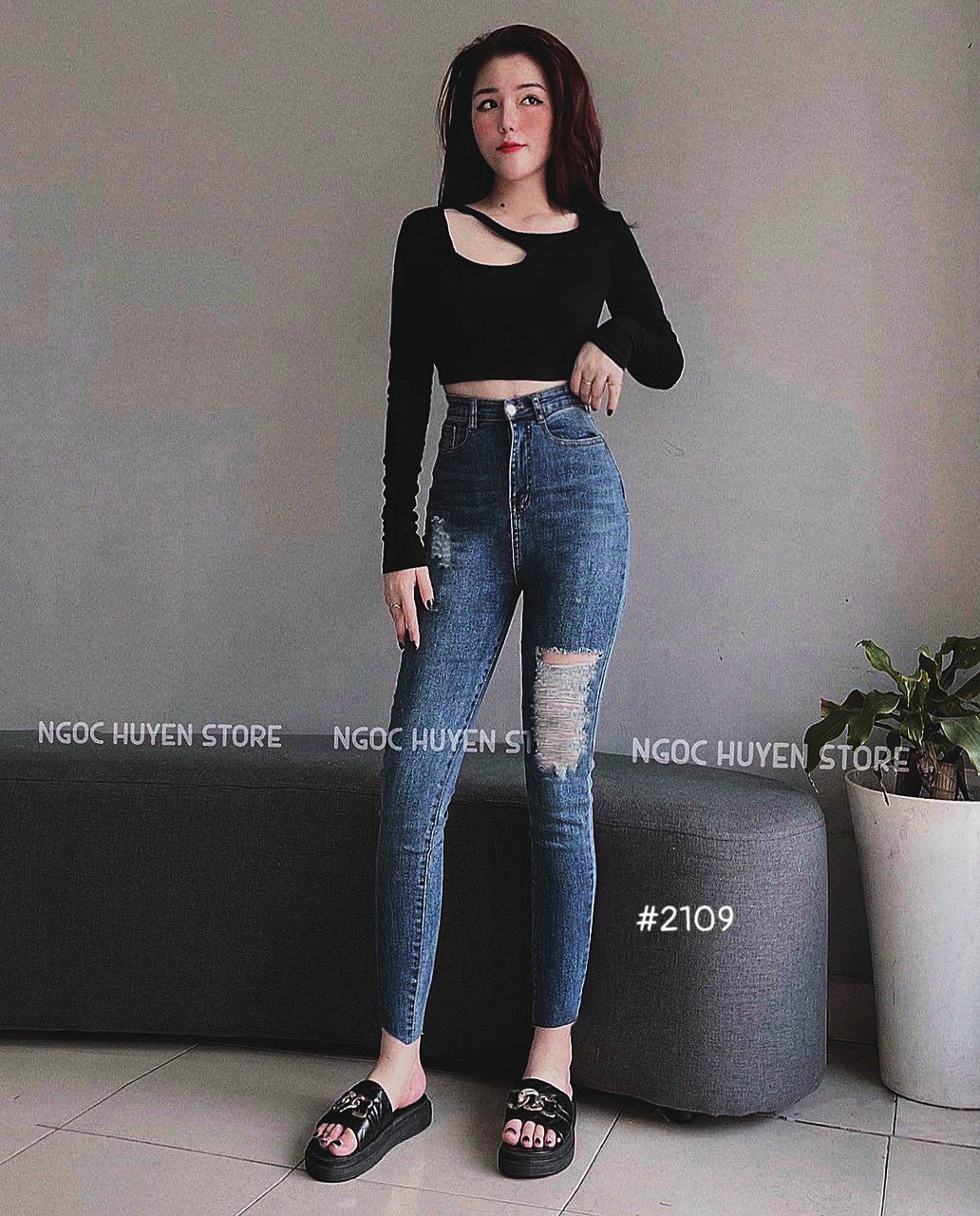 Quần Jean Nữ Ôm Rách Gối Đủ Size-JT
