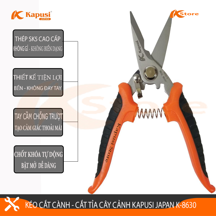 Kéo cắt cành nhật bản - kéo cắt tỉa cành cây siêu sắc - siêu khỏe kapusi k-8630