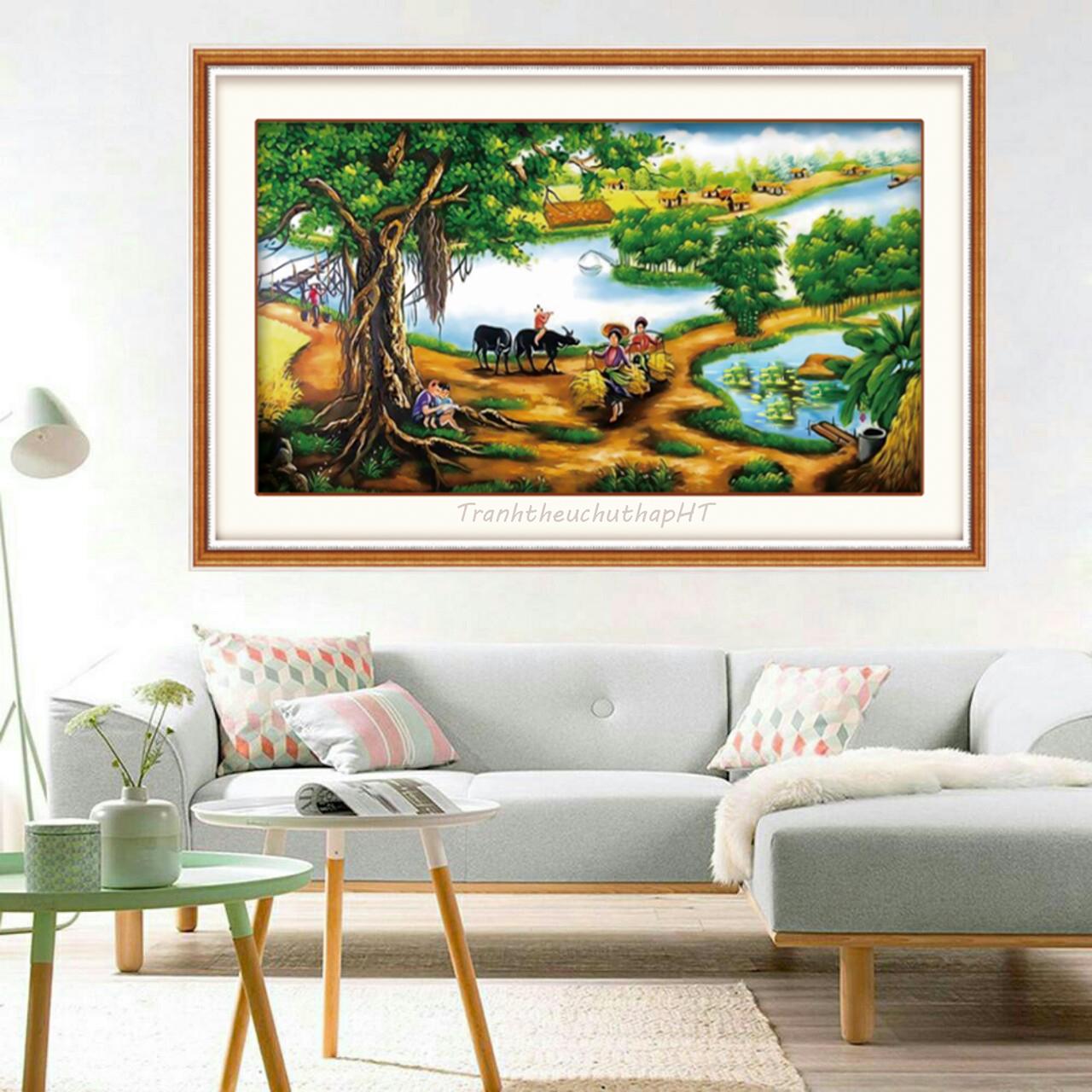 [HCM]Tranh thêu chữ thập phong cảnh làng quê LV3013- tự thêu