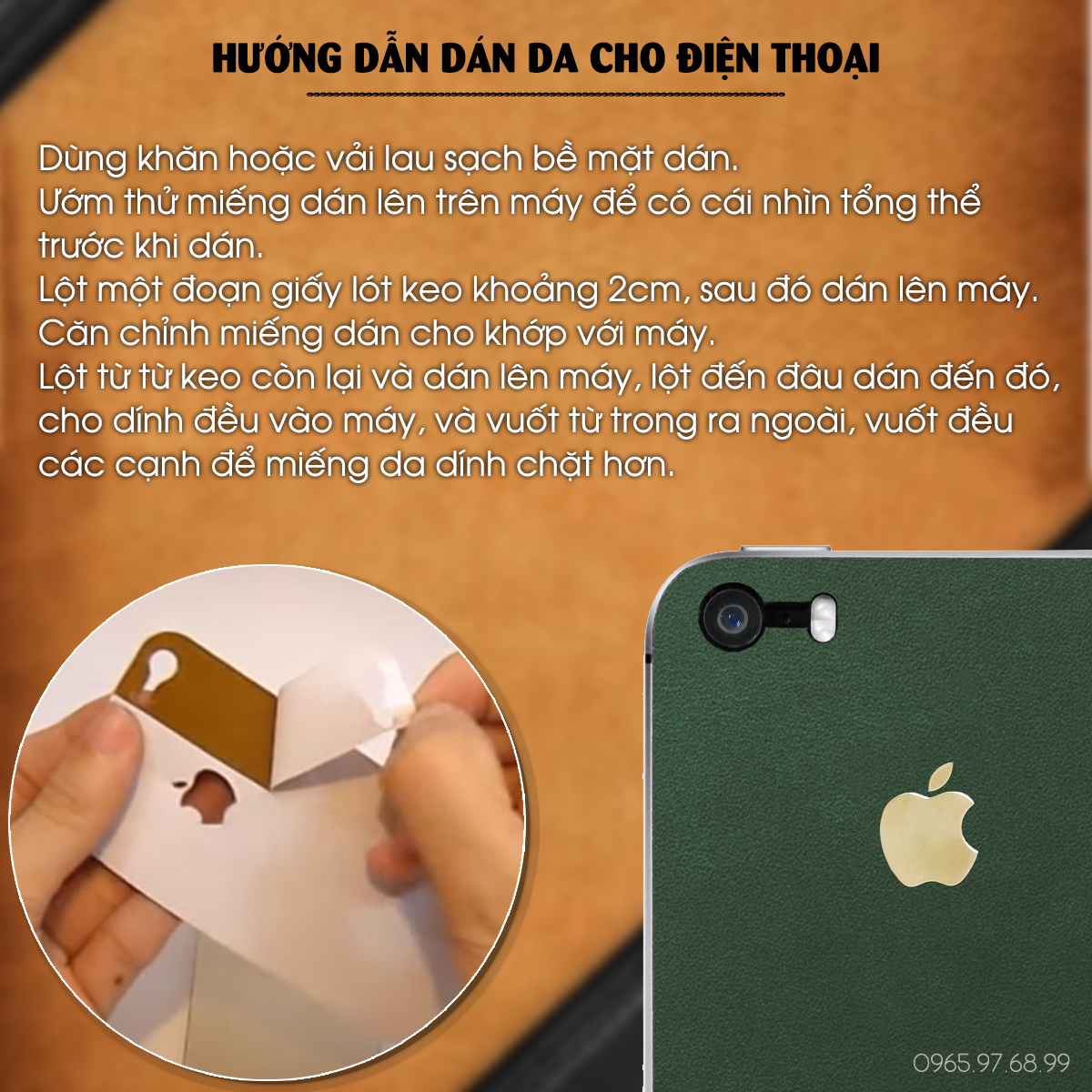 Miếng dán da ghép hình trống đồng đỏ - bộ bộ 6 cho iPhone (inbox mã máy cho shop)