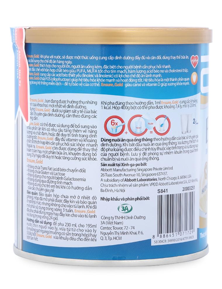 Sữa bột Abbott Ensure Gold ít ngọt 400g