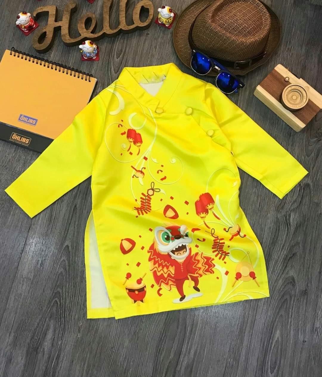 Áo dài cách tân cho bé trai bé gái Đón Xuân Dễ Thương Áo dài Tết mẫu mới hottrend hình múa lân cao cấp cho bé từ 9kg đến 35kg Shop Tân Thời Đại