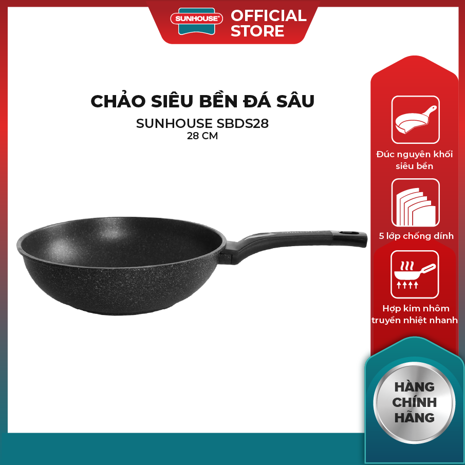 Chảo siêu bền đá sâu sunhouse sbds26-28-30 - không dùng được với bếp từ