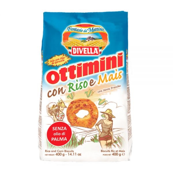 COMBO 2 GÓI BÁNH QUY DIVELLA OTTIMINI RISO E MAIS VỊ NGÔ 400Gr