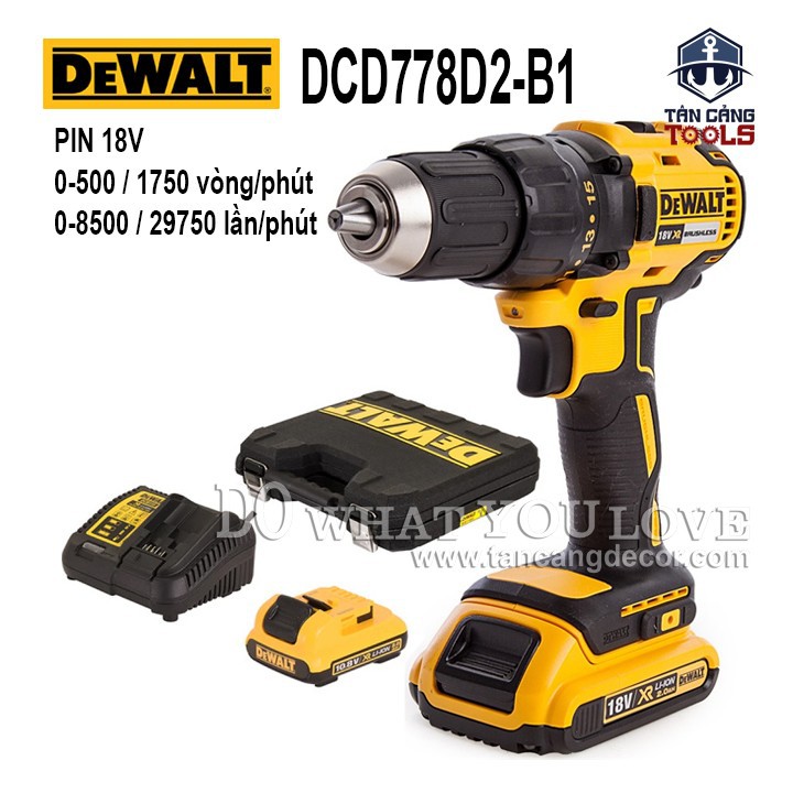 [Trả góp 0%] Máy Khoan Vặn Vít Dùng Pin DeWalt 18V DCD778D2-B1 ( 2 Pin 2.0Ah + 1 Sạc DCB112 )