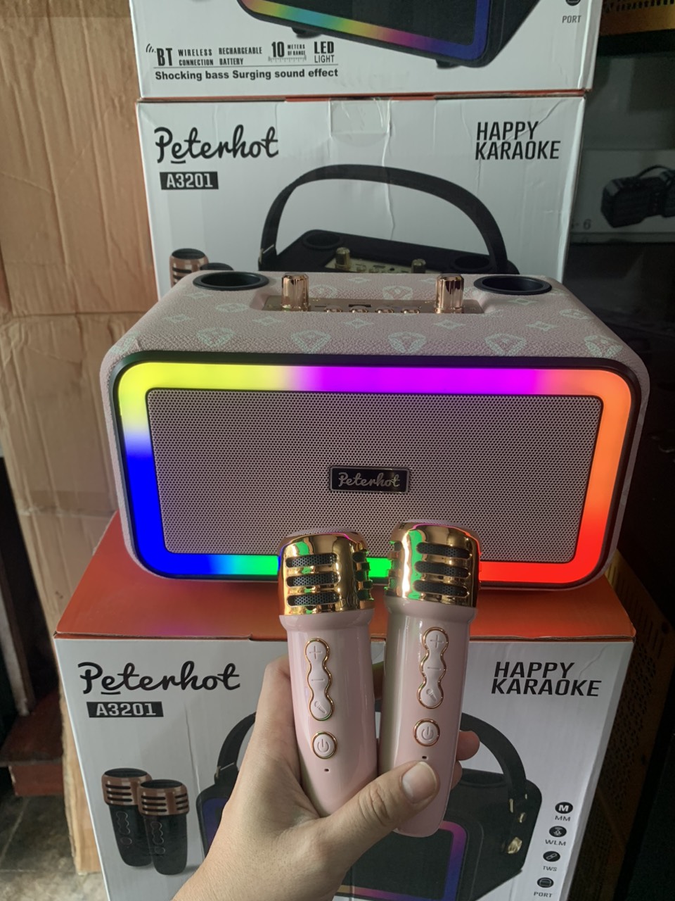 Loa Bluetooth Peterhot A3201 Karaoke kèm 2 micro không dây