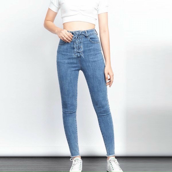 [HCM]Quần jeans nữ đan dây cực tôn dáng
