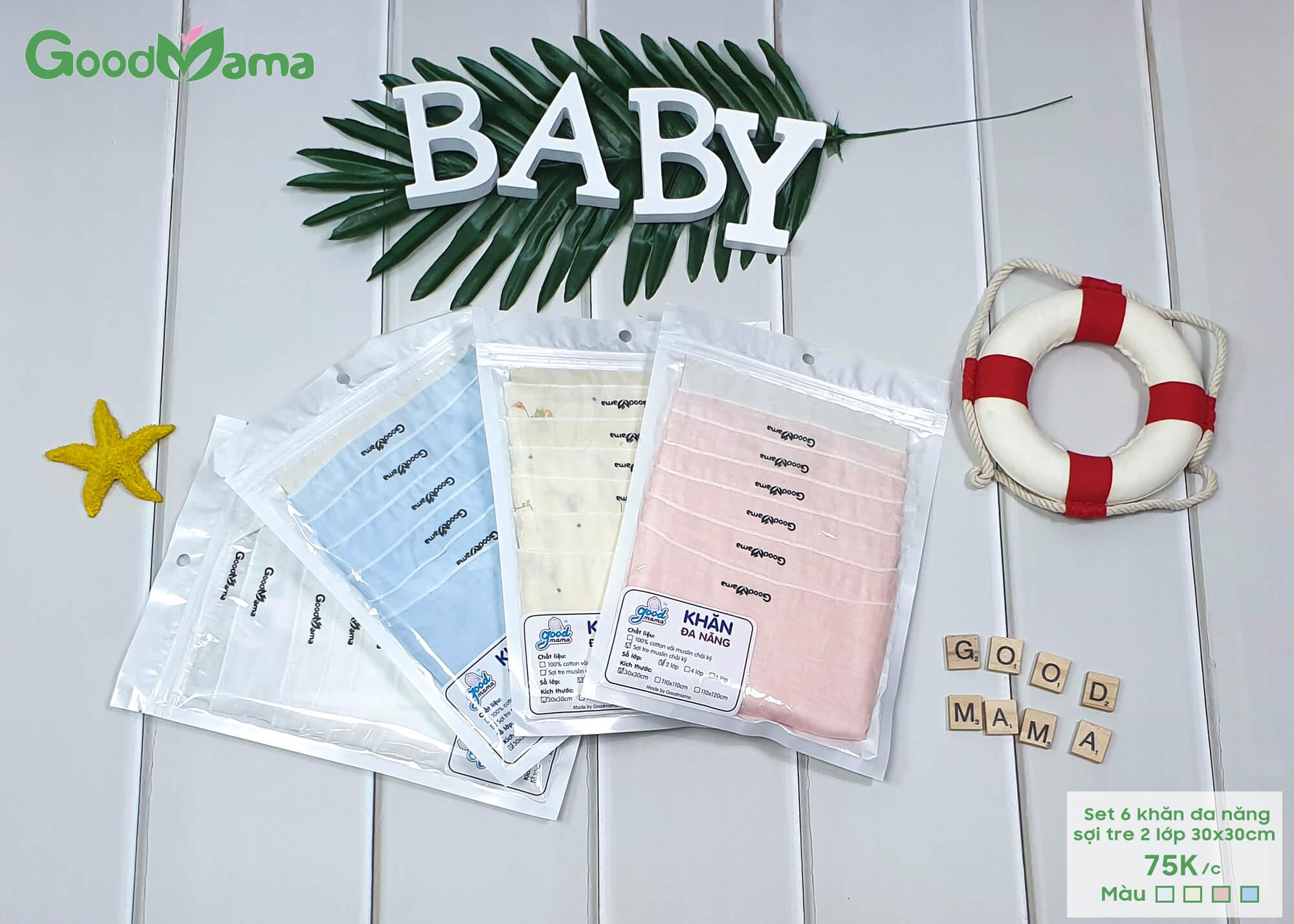 Set 6 khăn sợi tre 2 lớp 30*30cm Goodmama