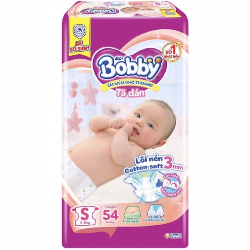 Tã dán Bobby Sơ Sinh Siêu Mỏng Thấm Gói Đại S54 (54 Miếng)