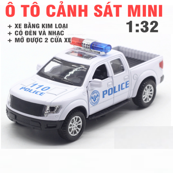 Quà tặng đồ chơi Xe ô tô cảnh sát mini mô hình bằng sắt chạy cót xe có âm thanh và đèn mở cửa xe