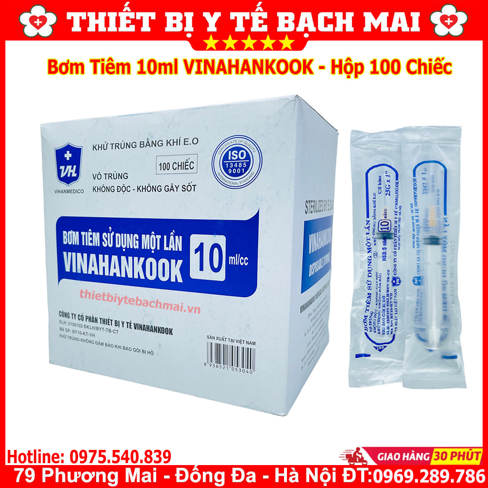Hộp 100 bơm kim tiêm 10ml/cc vinahankook dùng 1 lần