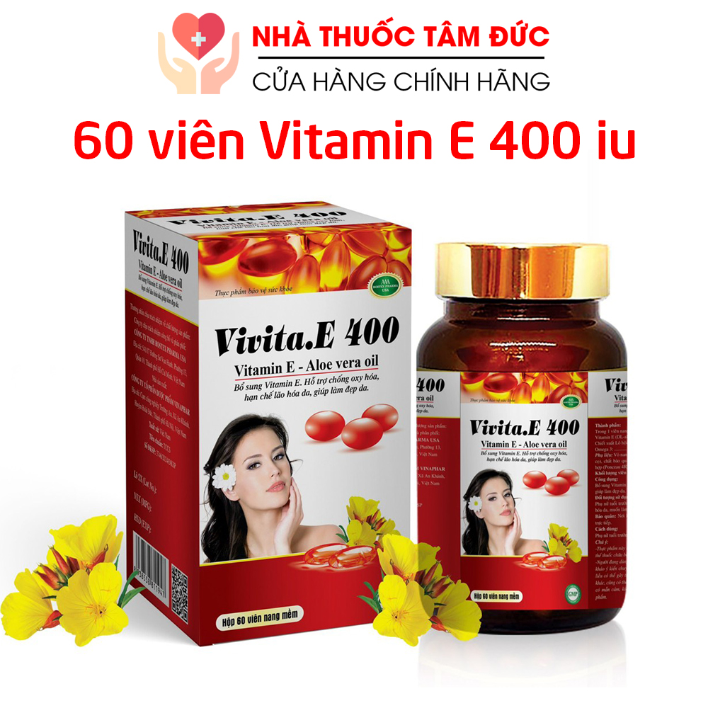 Viên uống đẹp da Vivita.E 400 (chai 60 viên) Vitamin E đỏ Omega 3 tinh dầu lô hội giảm nám sạm da chống lão hóa - Chai 60 viên