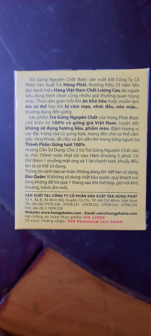 [HCM]TRÀ GỪNG NGUYÊN CHẤT HÙNG PHÁT (25 GÓI ) - PURE GINGER TEA