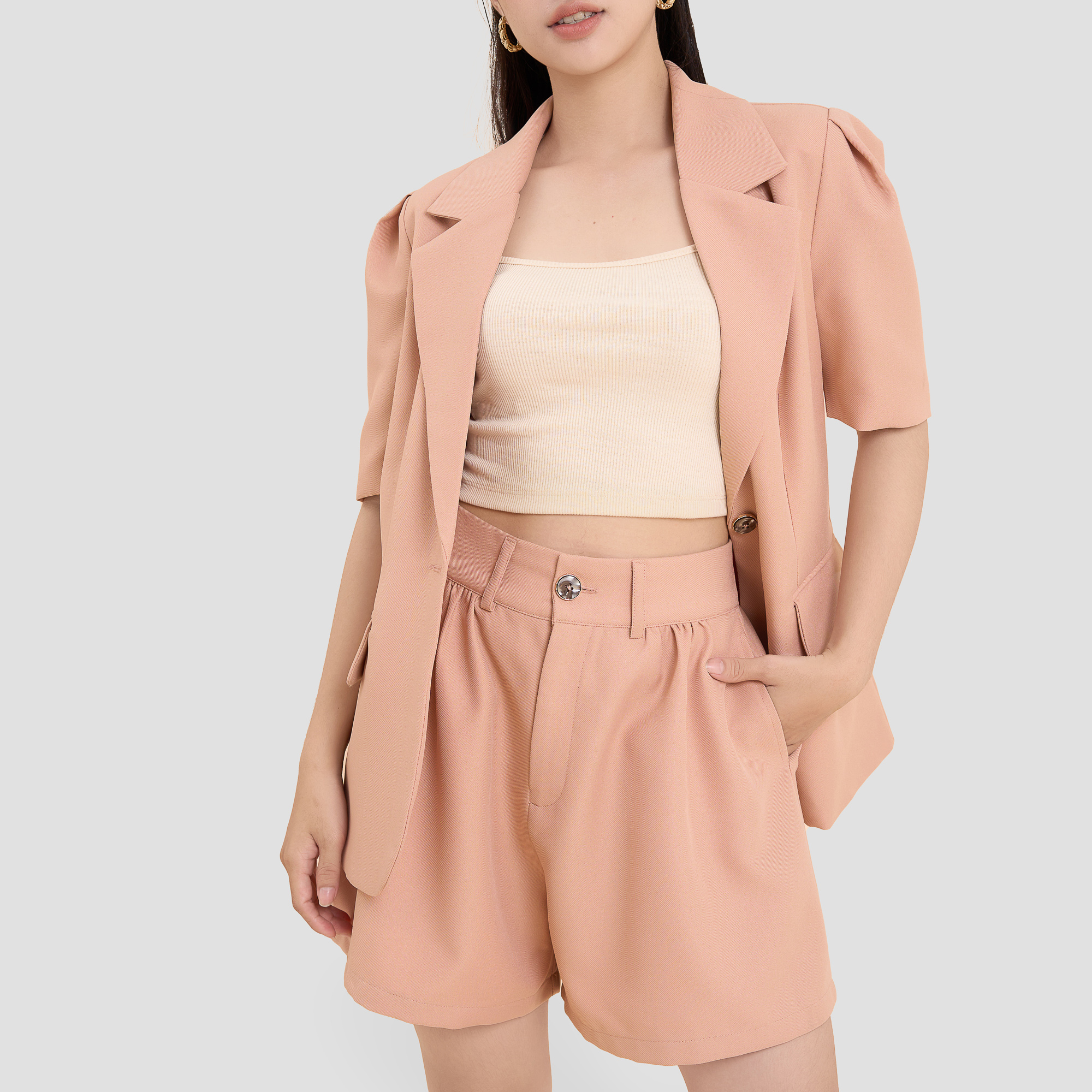 Quần short dáng xòe pho xéo Maybi