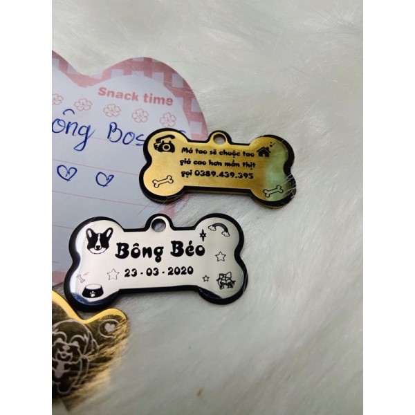 Thẻ đeo tên inox xinh xắn-Bảng tên cho chó mèo