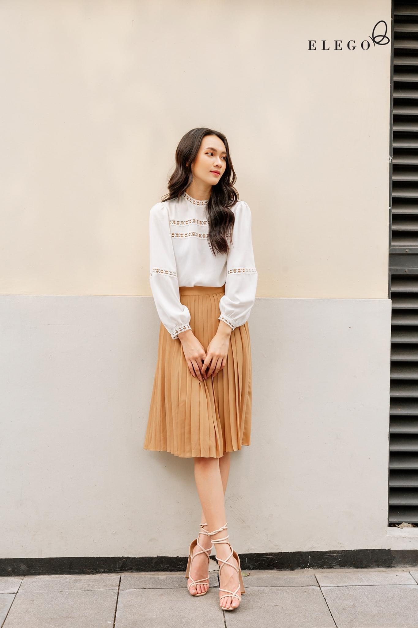Áo trắng Sheera Top dài tay phối ren