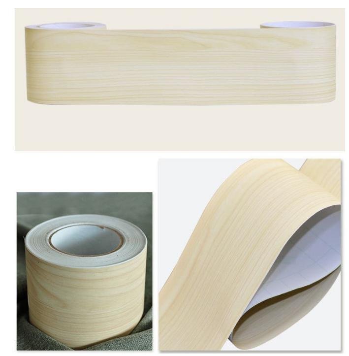 Cuộn 10m x 10cm Len Dán Viền Tường PVC có keo - giả ván vàng lợt