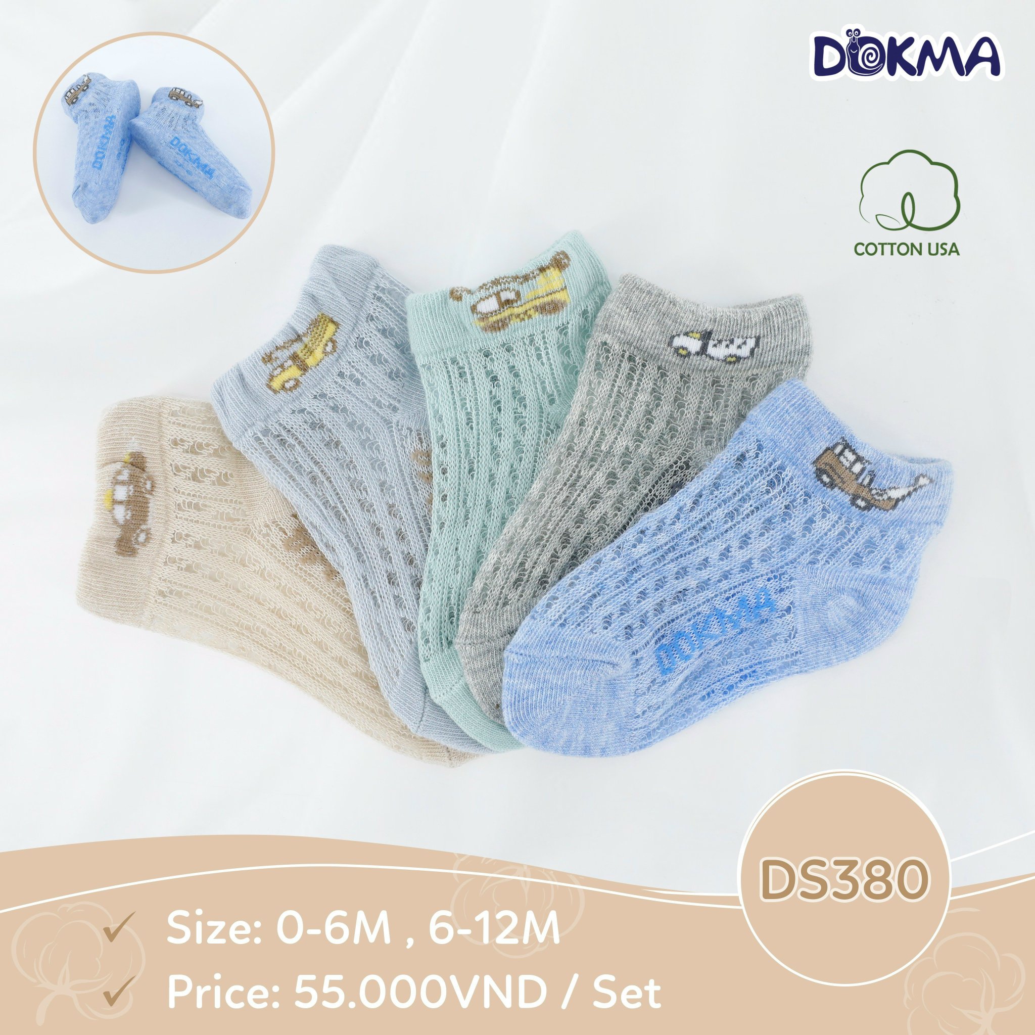 Tất lưới sơ sinh Dokma set 5 đôi dùng 4 mùa (0-12m) (DS580 - DS581)