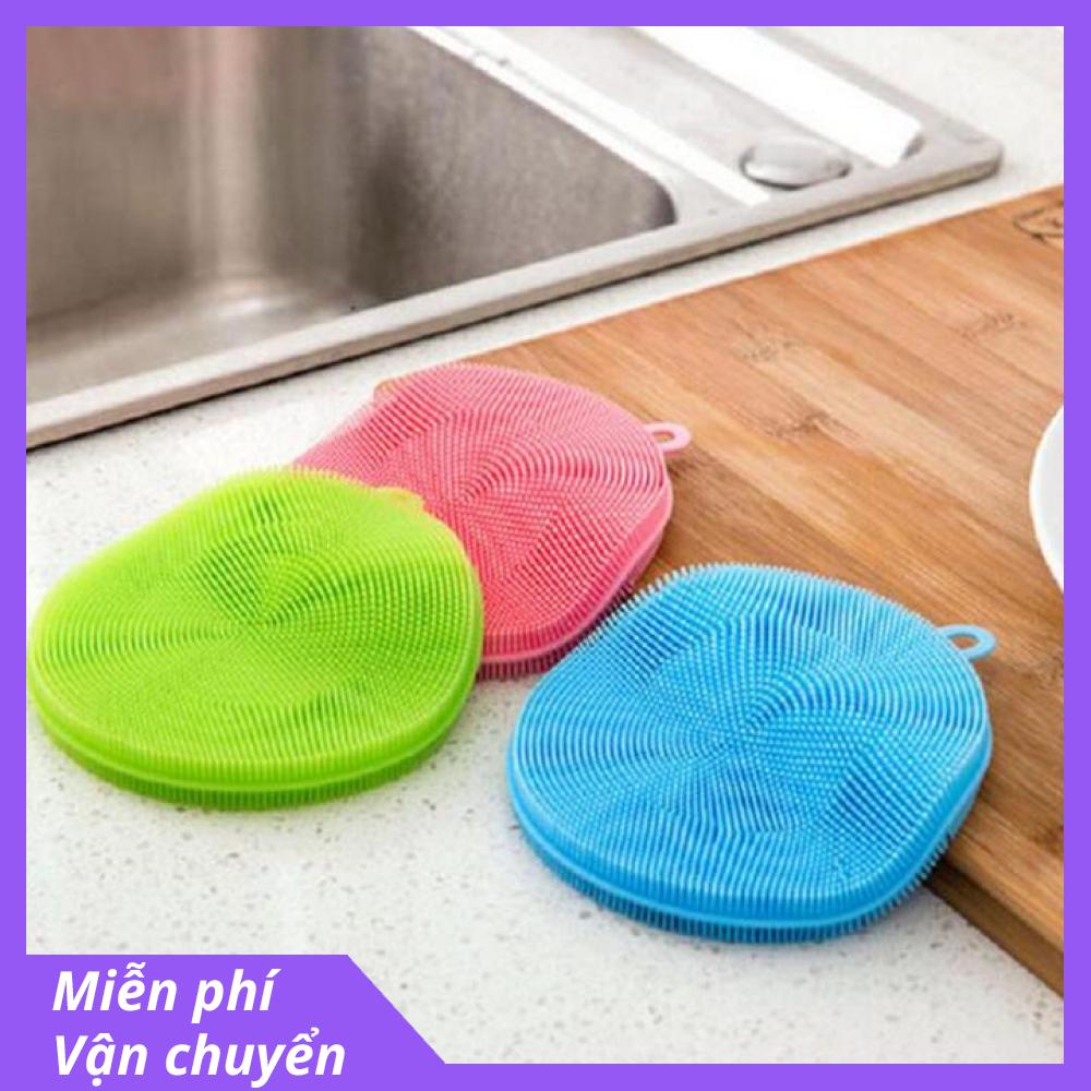 Miếng giẻ rửa chén bát silicon kiêm lót tay lau chùi siêu sạch chống khuẩn