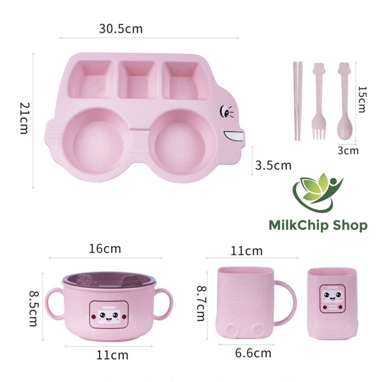 Khay ăn dặm cho bé, khay cơm lúa mạch hình ô tô (kèm thìa, dĩa, đũa) BK009
