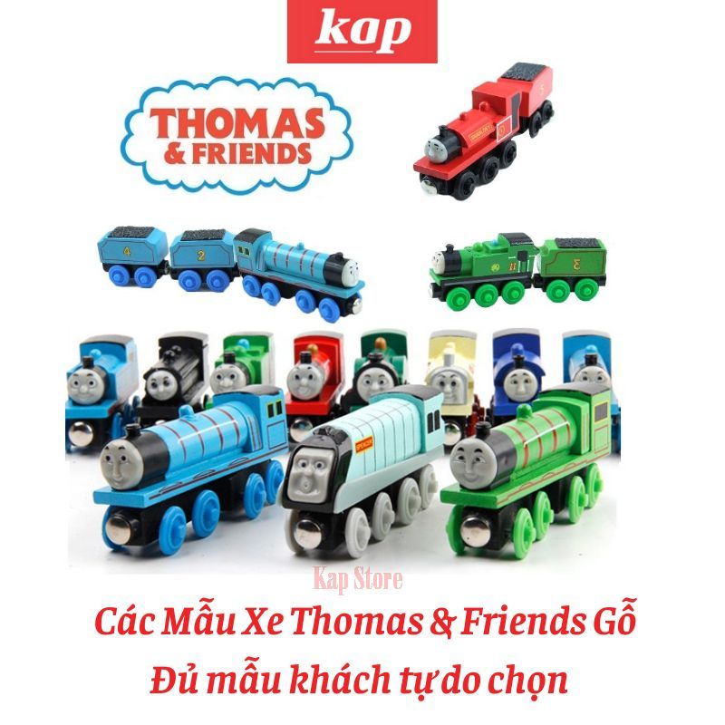 Bộ sưu tập xe lửa Thomas gỗ, phụ kiện xe chơi cùng đường ray xe lửa gỗ