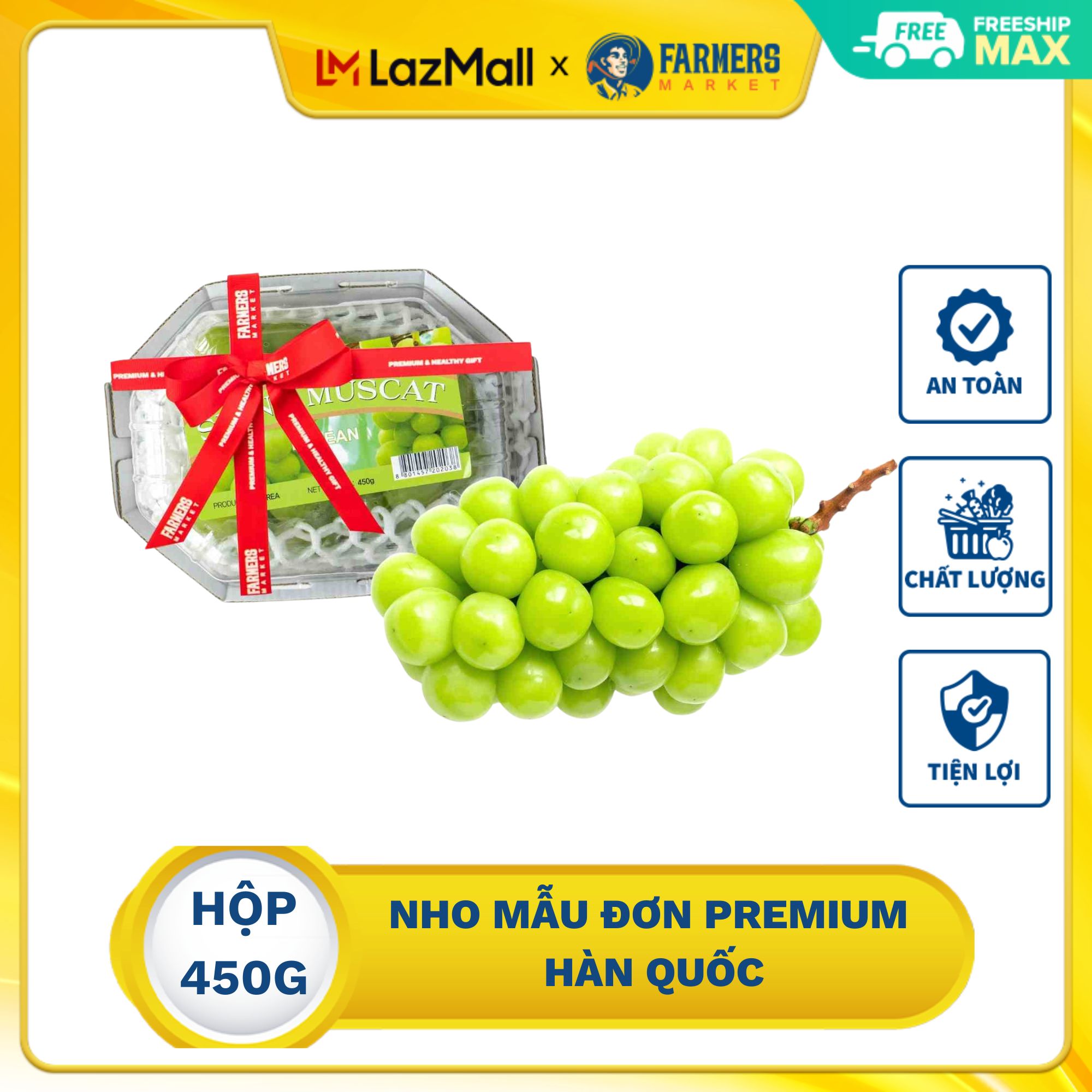 [Chỉ giao nội thành HCM] Nho mẫu đơn Premium Hàn Quốc (Hộp 450G) - Trái to, căng bóng, độ ngọt cao (~18-20 brix), thơm sữa thoang thoảng. 