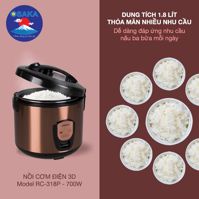 Nồi cơm điện OSAKA RC318P 1.8L (Nâu Đồng)