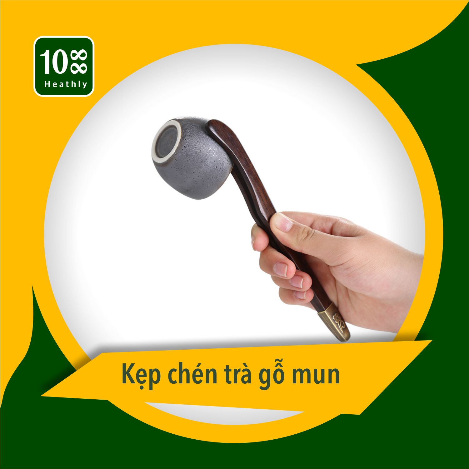 Kẹp chén trà, kẹp trà gỗ mun bọc đuôi đồng