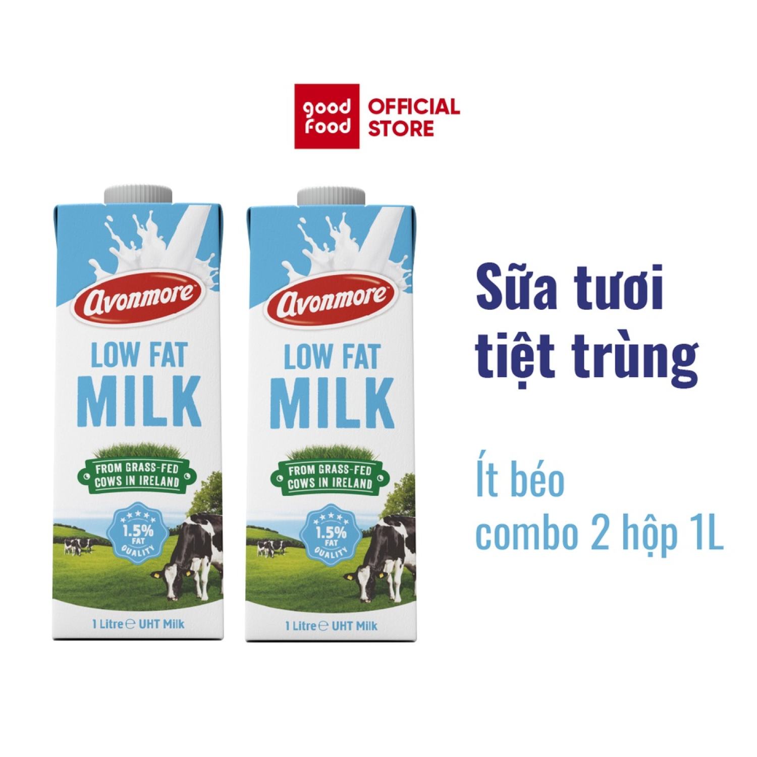 Combo 2 hộp Sữa tươi tiệt trùng ít béo Avonmore 1 Lít Avonmore UHT Low fat