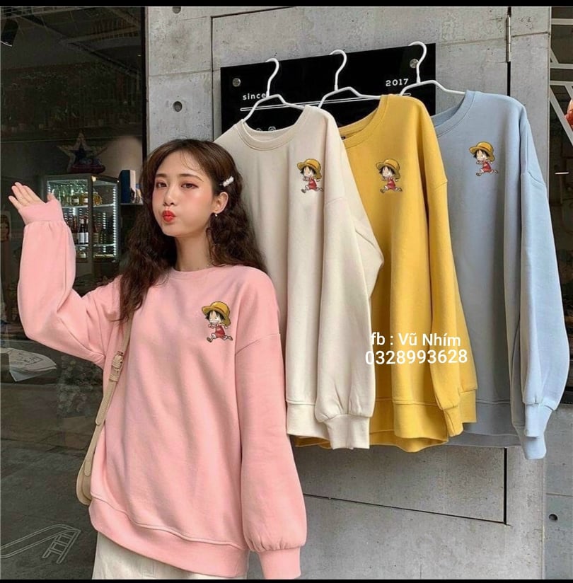 [ SWEATER ĐẸP ]Áo  sweater in hình  LUffy cute (trong luong tu 40 kg den 65kg )
