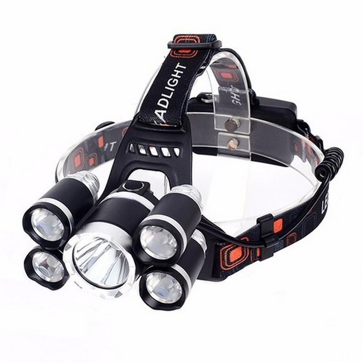 Đèn pin đội đầu 5 bóng, đèn pin siêu sáng, đèn pin đội đầu, sạc điện, 5 bóng nhiều chế độ, thu ánh sáng gần xa, bao gồm 2 pin sạc và cục sạc - Hỗ trợ đổi trả 7 ngày