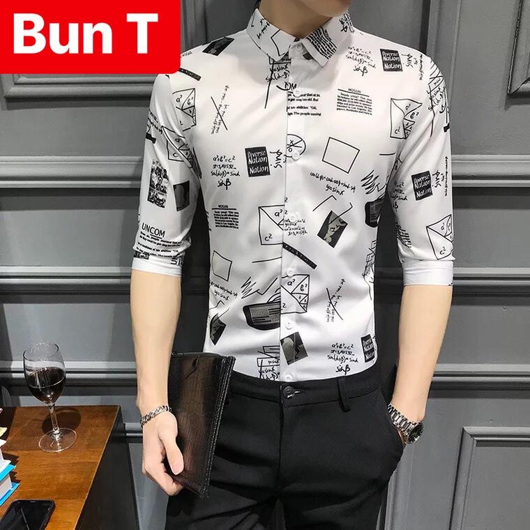 ÁO SƠ MI LỤA NAM TRẮNG ĐEN TOÁN HỌC NEWTON CAO CẤP NHẬP QUẢNG CHÂU - TRANG BUN FASHION