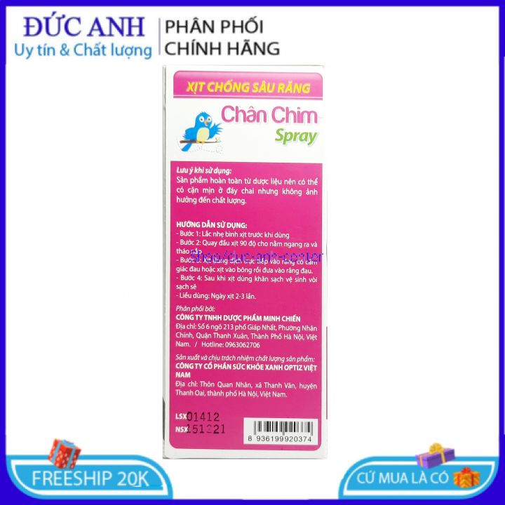 Xịt chống sâu răng Chân chim Spray - giảm đau răng , ê buốt (Lọ 30ml )