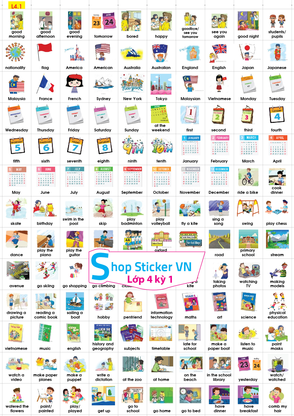 Sticker từ vựng tiếng anh đủ các khối lớp - BGD - Global