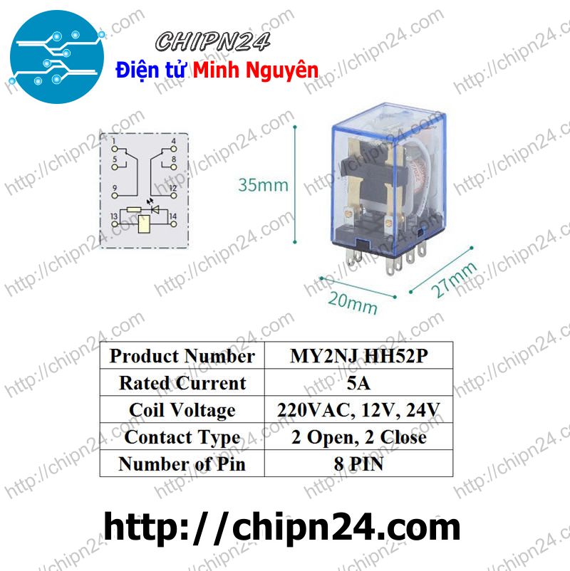 [1 con] (F85.T) Relay Kiếng MY2NJ 8 chân 5A 220VAC (MY2N MY2N-J HH52P)