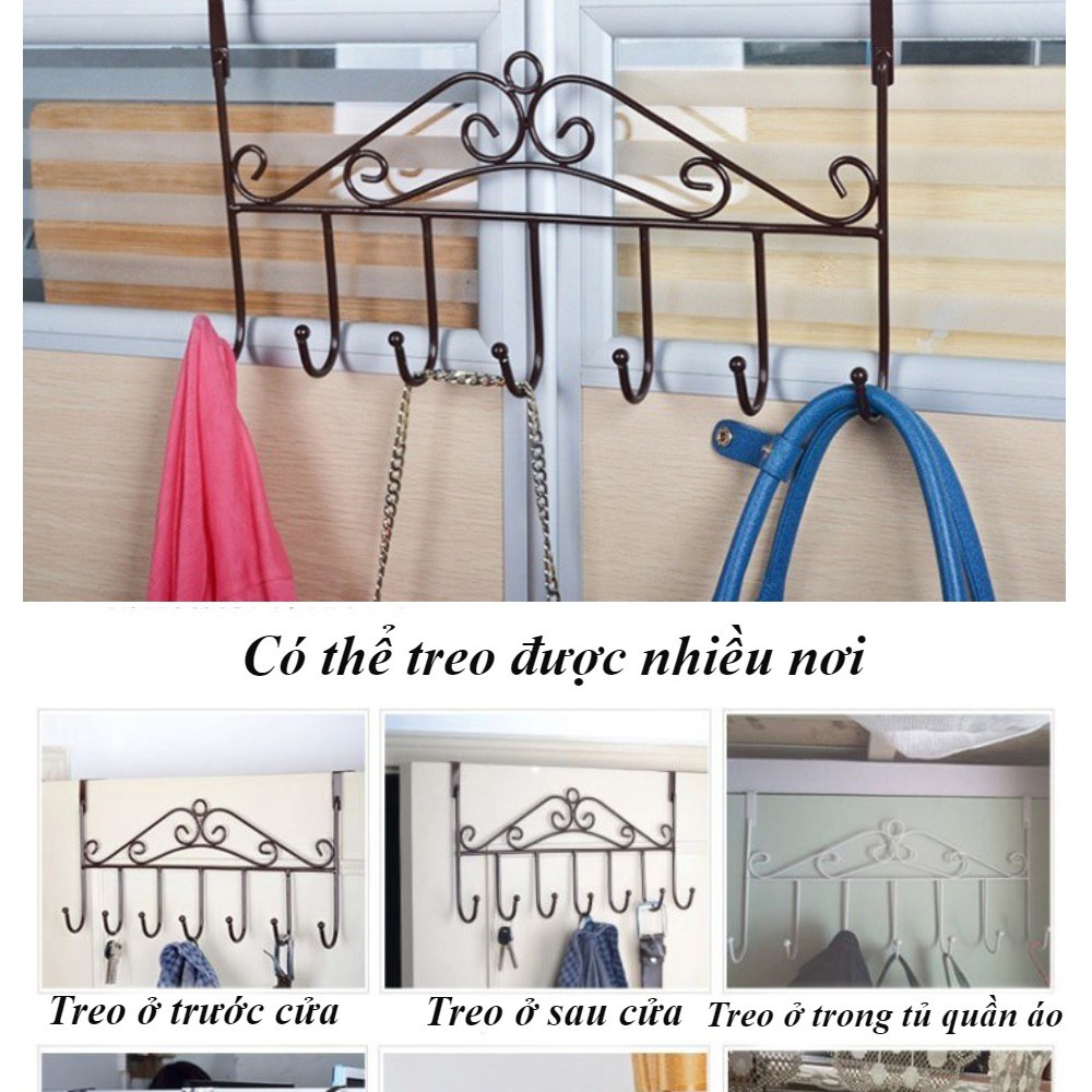 Móc Treo Đồ, Quần Áo Sau Cửa - Móc Treo Sau Cửa 7 Móc Bằng Sắt Sơn Chống Gỉ Chắc Chắn