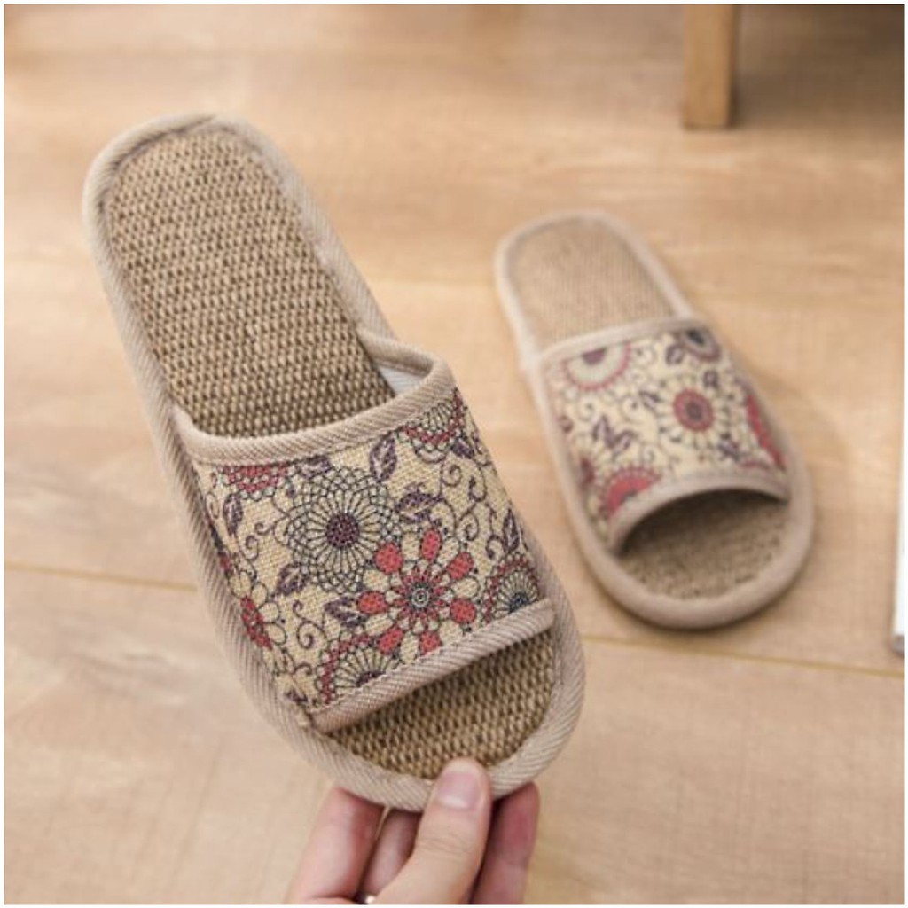 Dép cói đi trong nhà siêu nhẹ siêu bền chống thấm nước chống trơn trượt họa tiết vintage