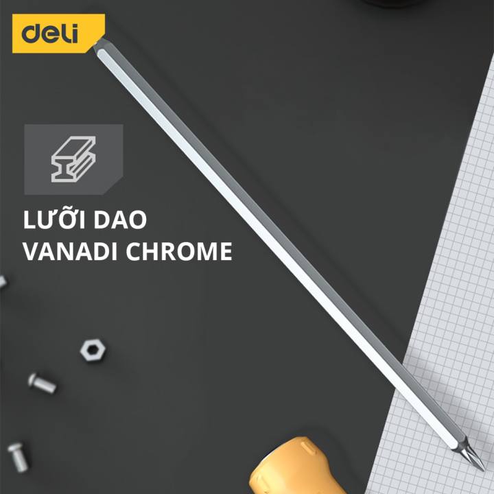 Tua Vít Đa Năng 2 Đầu Deli - Đầu Vít Từ Tính PH1 và 5.0 - Chất Liệu Thép CR-V Siêu Bền Chống Mòn, Gỉ - DL625100S/DL625150S - Hình ảnh 7