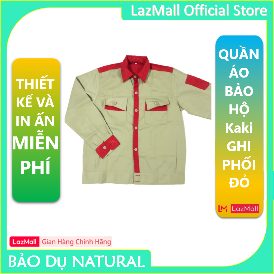 Bộ Quần Áo Bảo Hộ Lao Động Kaki Ghi Phối Đỏ, Ghi Phối Xanh Hàng VNXK (Miễn Phí In Logo) - Phân Phối Chính Hãng SAFEMALL OFFICIAL