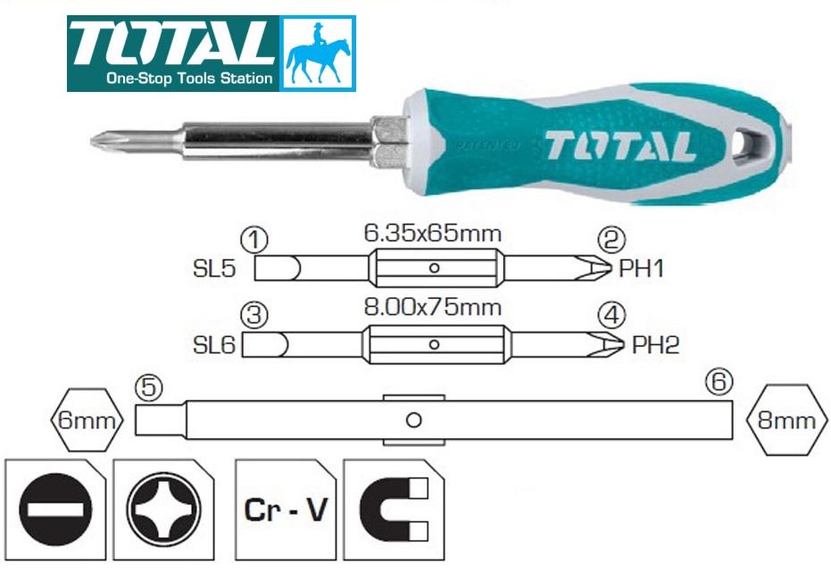 [HCM]Bộ tuốc nơ vít 6 trong 1 TOTAL THT2506076
