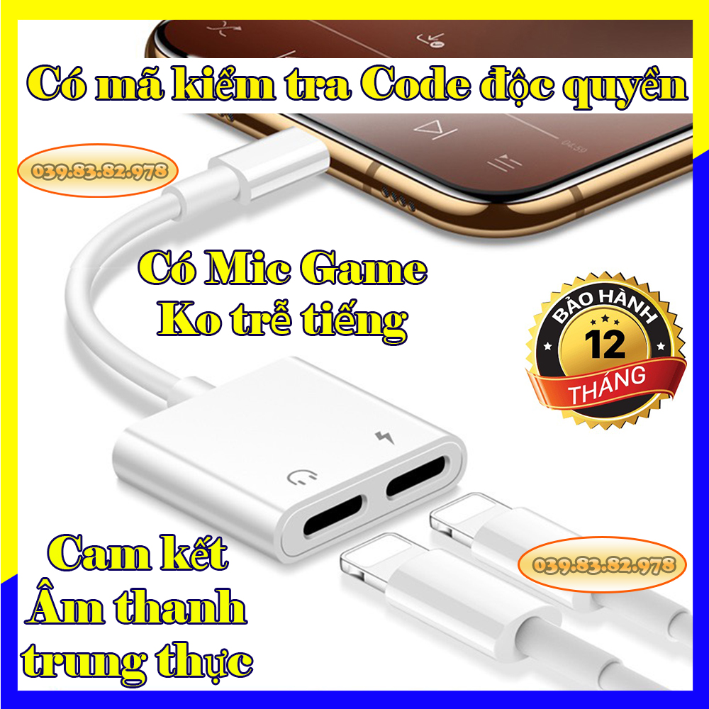 Cáp chuyển đổi 2 cổng Lightning có Mic cho iPhone vừa sạc vừa nghe nhạc chơi Game Pubg ko trễ tiếng BH 12 tháng 1 đổi 1