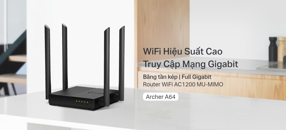 Bộ phát Wifi TP-Link Archer A64 AC1200 - LAN WAN Gigabit